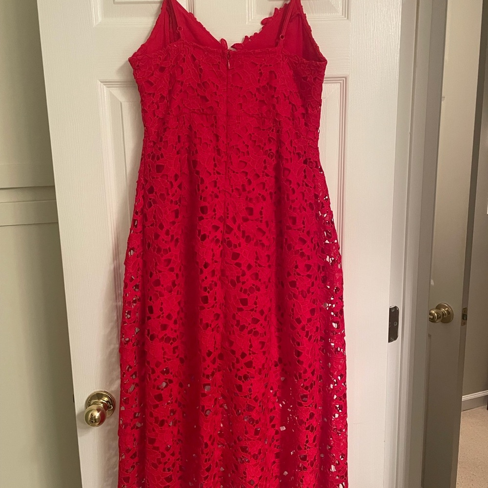 Astr Red Lace Midi Dress with Spaghetti Straps - Picture 4 of 6